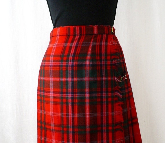 Vintage Wool Tartan Plaid Wrap Skirt