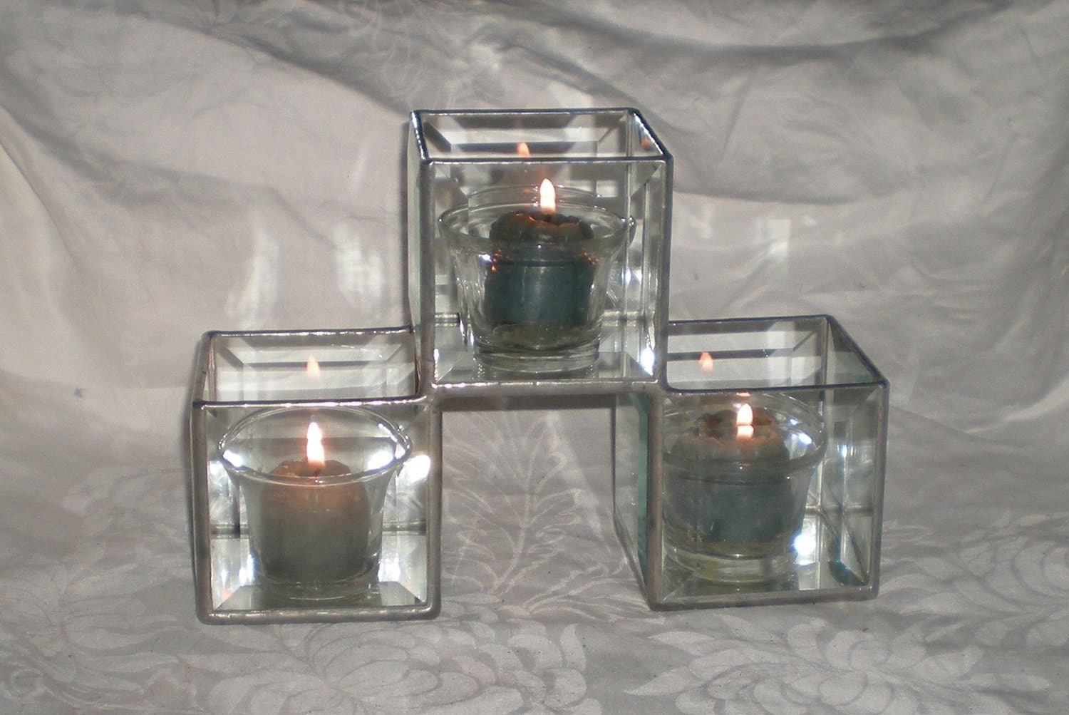 Stained Glass Candle Holder Beveled Glass Centerpiece