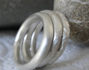 Silver Stacking Ring , Stacking Rings , Silver Hammered Rings , Stacking Ring Set , Silver Handmade Ring