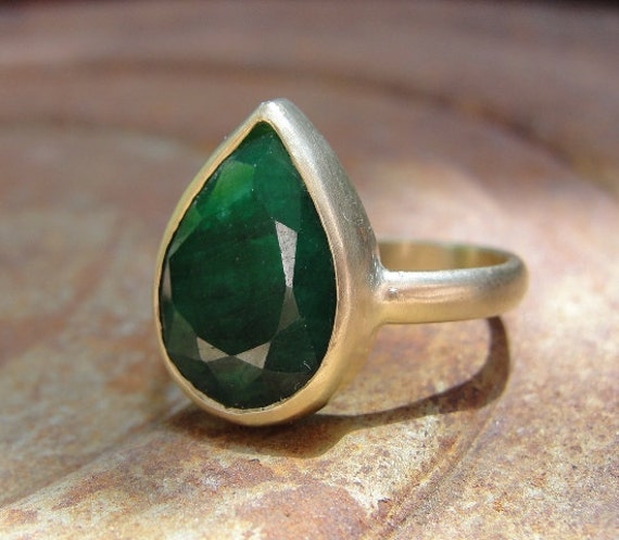 Green Emerald Ring Gold Ring Engagement Ring Statement