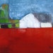 original art landscape oil painting abstract farm with white barn on red canvas art home decor kitchen wall art daily painting