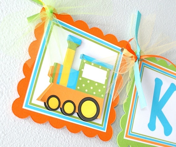 Trains, Name Banner with Age, personalized Il_570xn