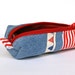 Petite Pencil Case, Red Stripes Recycled Jeans Pencil Pouch