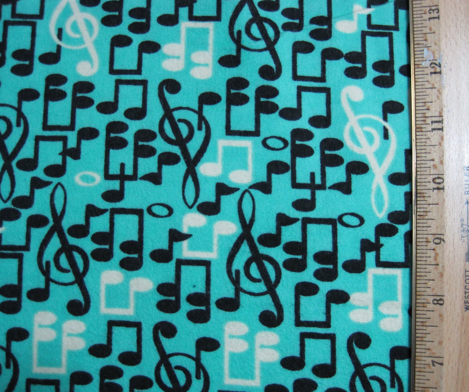 Musical Notes Fat Quarter Flannel Fabric Turquoise by MySewingNook