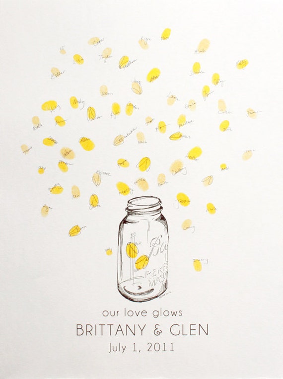 Large mason jar with fireflies, Guest book fingerprint alternative (with 2 ink pads)
