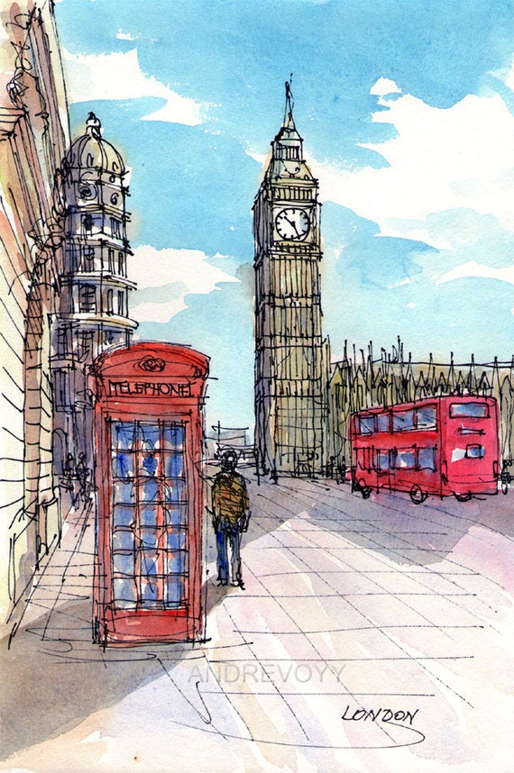 London Big Ben Westminster original watercolor 12 x