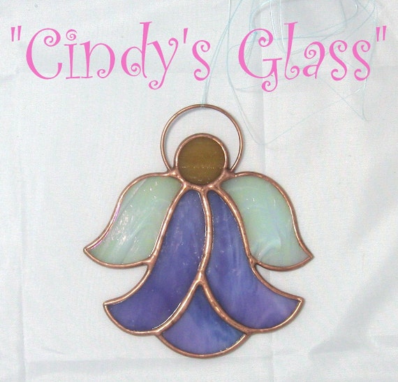 Stained Glass Light Blue Opaque Flower Angel Suncatcher