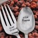 GIVE THANKS - Large Hand stamped Vintage Serving Fork & Spoon Set for your Thanksgiving Table