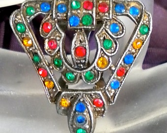 Vintage Multi Colored Rhinestone Dress Clip