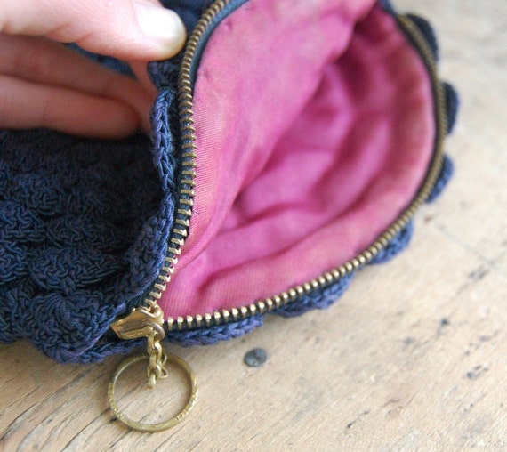 vintage NAVY CROCHET 1940s purse