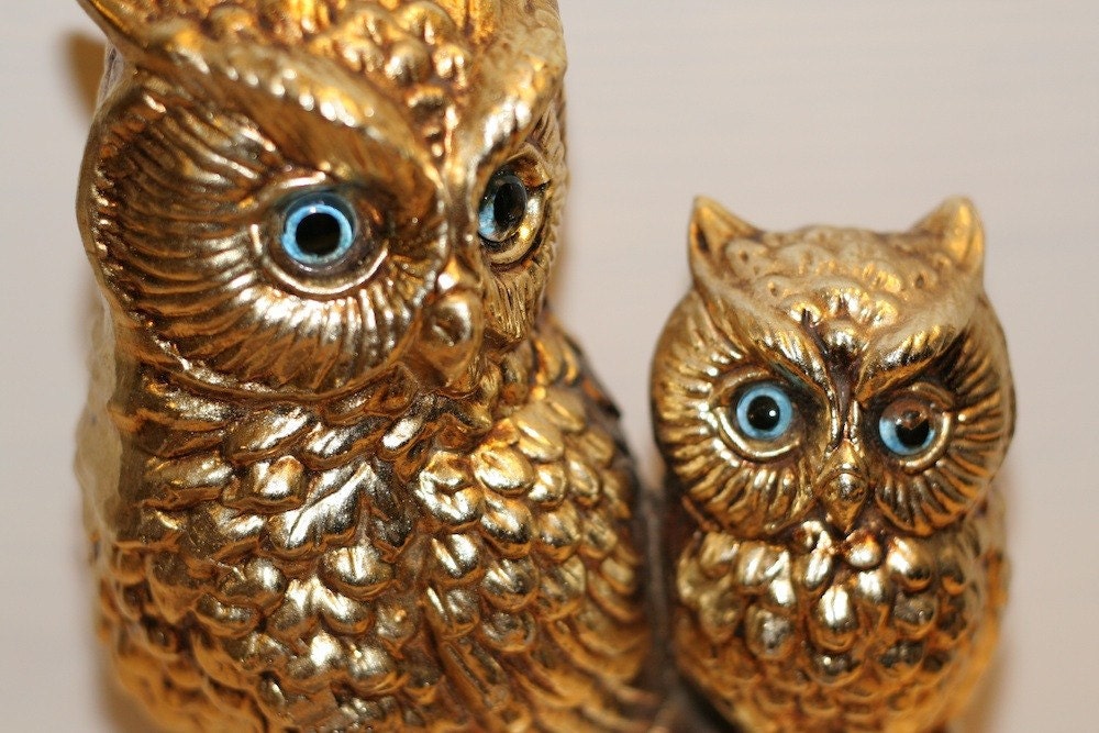 Vintage Gold Owl Statue