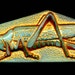 TREASURY Rare 2 Inch Czech Vaseline Glass Button Grasshopper Pictorial Gold Gilt