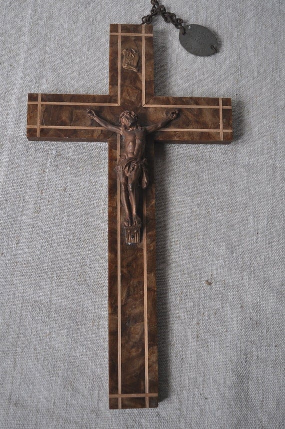 Antique French Wooden Cross 1902 With Inlay Detail and