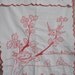 Vintage French Cache Torchon - Hand Embroidered Cotton French Decor Panel.- Red Birds