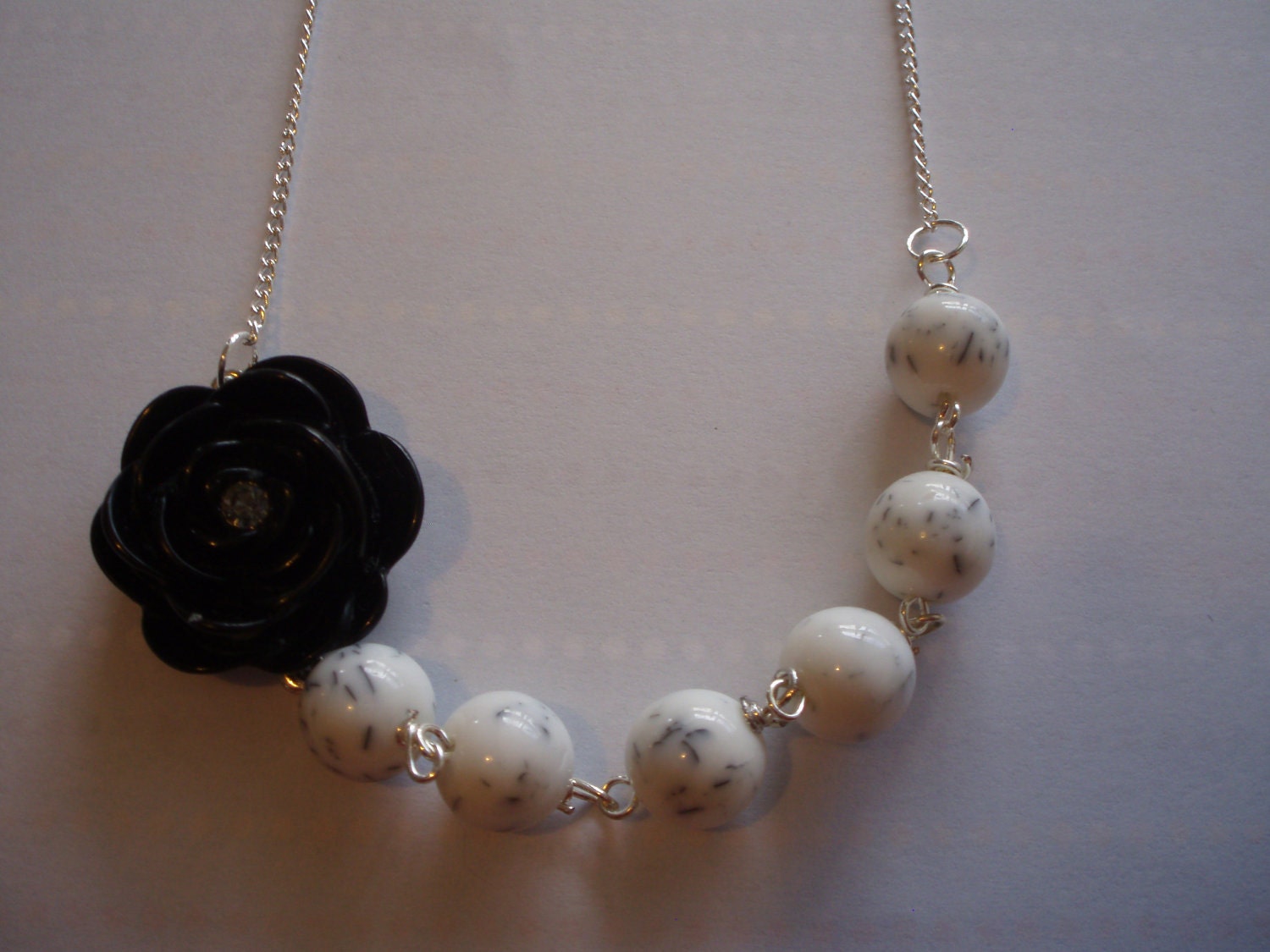 Black and White Flower Necklace