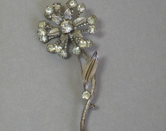 Vintage Rhinestone Flower Brooch