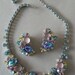 Vintage Pastel Rhinestone and Glass Necklace, Earing Set