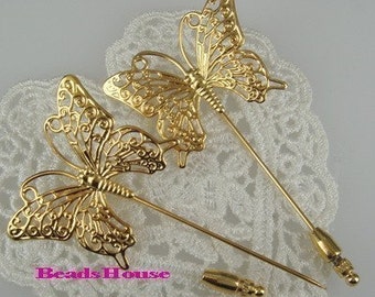 8Pcs Golden Plated Butterfly Stick Pin -Nickel Free.