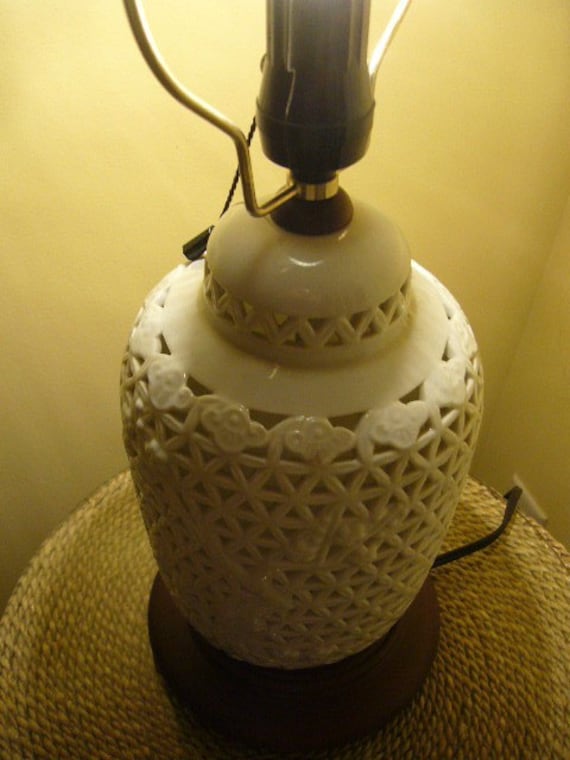 Vintage Seyei Pierced Porcelain Lamp Blanc de Chine