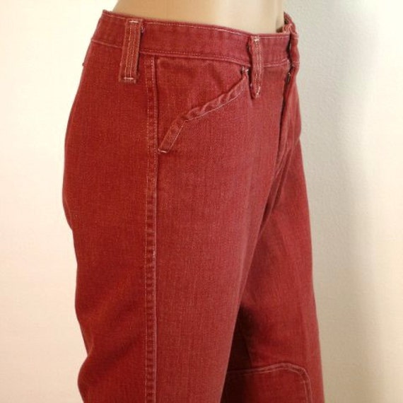 1970s Hip Hugger Bell Bottom Jeans Maroon Denim