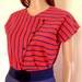 1960s Blouse Shirt Top CUTE Red Navy Stripe Diagonal Buttoned SM