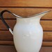 Vintage Large Old Enamel Ware Pitcher...White with Black Handle and Rim