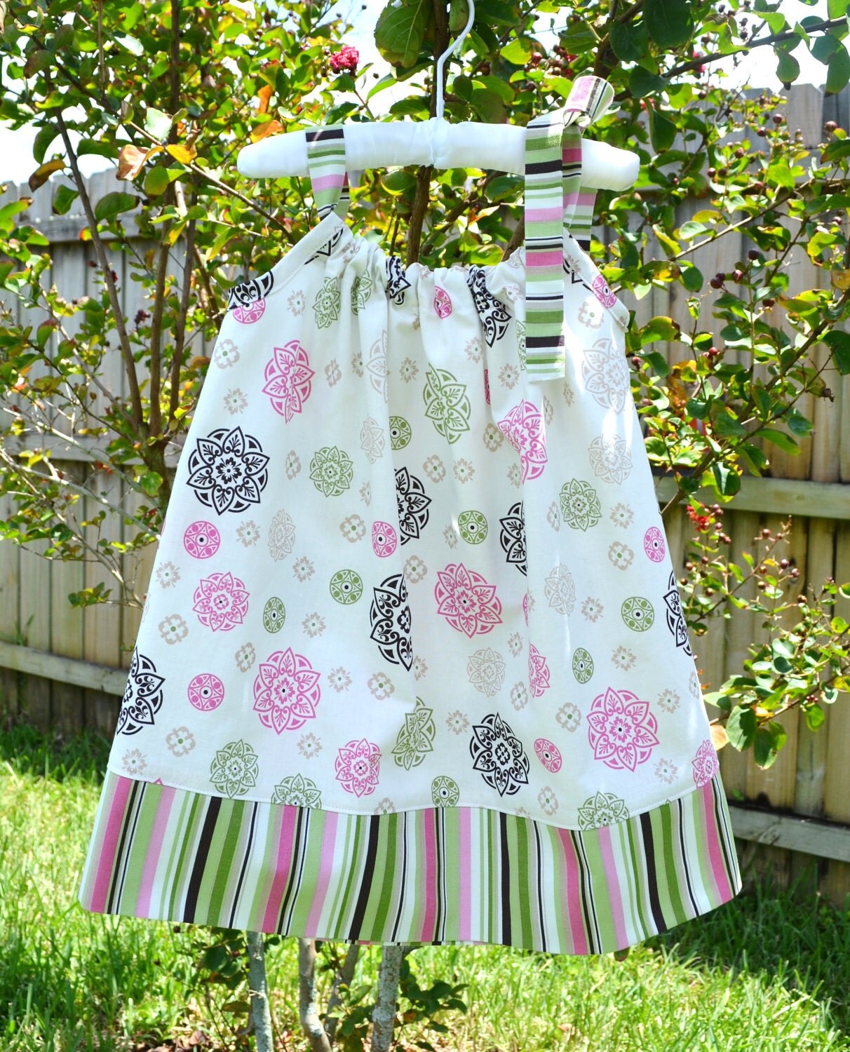 Pillowcase Dress Pink Green and Brown Retro Dress Toddler