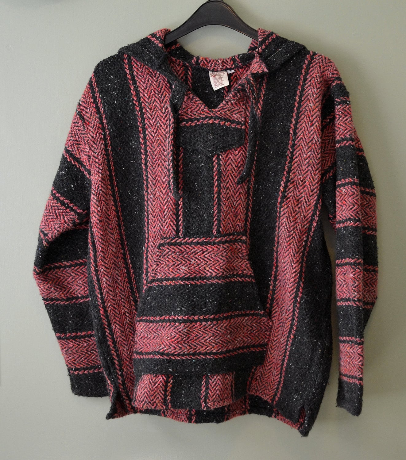 Vintage Mexican Baja striped Poncho pullover