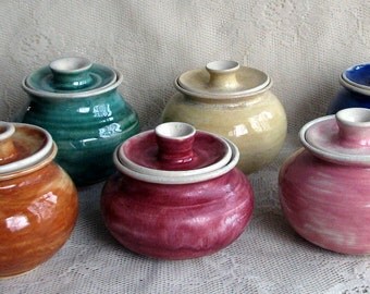 READY TO SHIP Sugar bowls, wheel thrown, six colors to choose from.