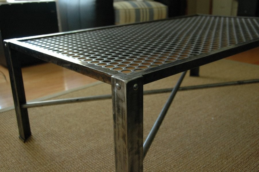 Industrial Metal Coffee Table Mid Century Modern Design