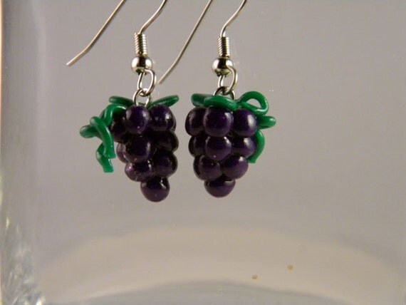 Grape Earrings made from Polymer Clay by JerisJewelryBox on Etsy