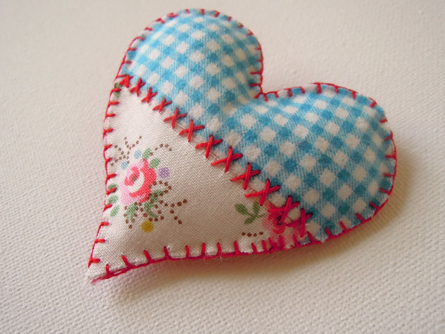 Heart Brooch Fabric Applique Pin Pretty Cath by RubyRedcrafts