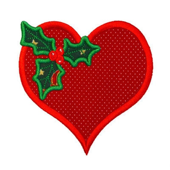 Christmas Heart with Holly Applique Machine Embroidery Design