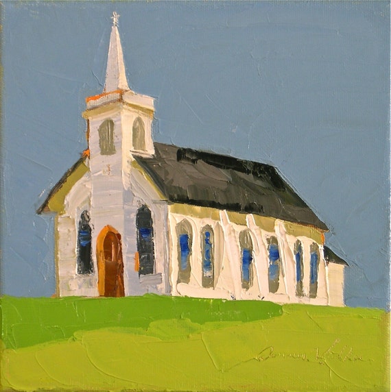 Country Church II Small 8x8 Original Oil Painting by DonnaWalker