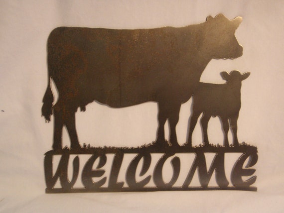 Items Similar To Cow & Calf Metal Welcome Sign On Etsy