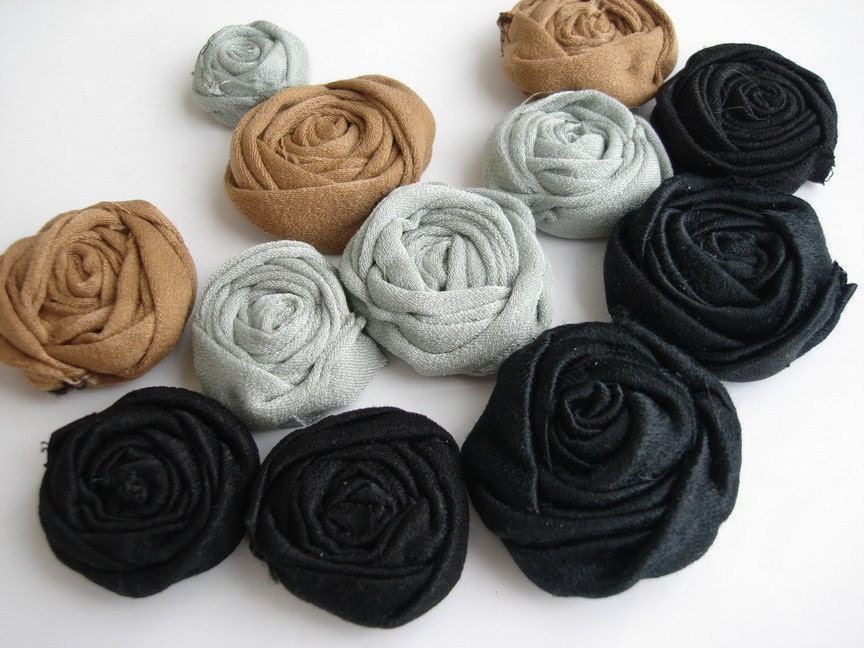 12 Rolled Fabric Roses Rosettes Handmade Fabric Flowers