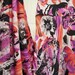 Ladies Long Modest Abstract Coral and Purple Print Stretch Knit Jersey Maxi Skirt for Missionary, Travel or Leisure Wear, s/m
