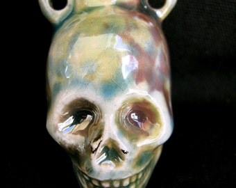 Raku Ceramic Bottle Bead - Skull