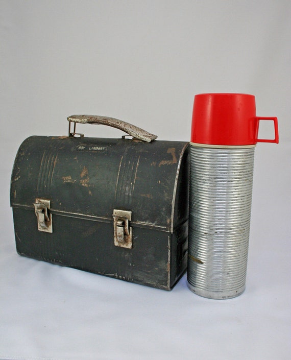 Vintage Lunchbox and Thermos with Red Top by BlueMoonCollectibles