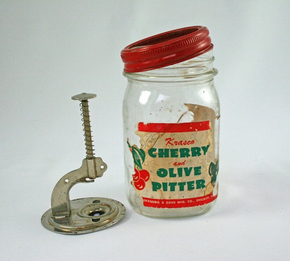Vintage Cherry and Olive Pitter Jar Kitchen Utensil