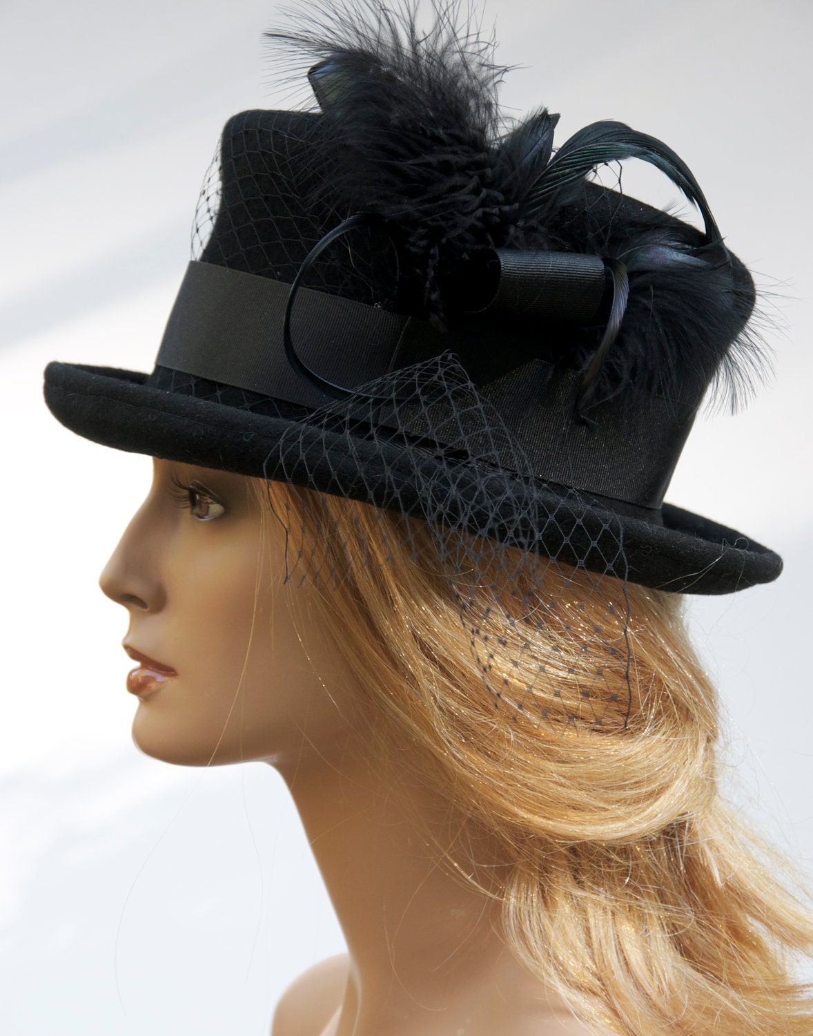 Black Wool Felt Victorian English Riding Hat Mad Hatter