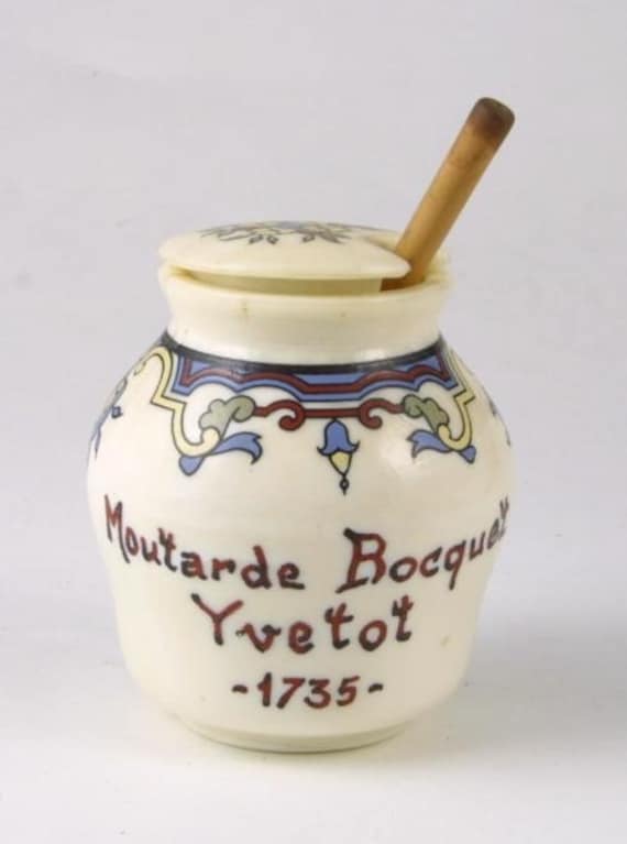 French Opalex Moutarde Bocquet Yvetot mustard jar and lid and