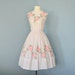 Pale Pink Vintage Dress...Pale Pink Cotton 1950s Jeanne D'arc Embroidered Floral Dress with Full Skirt Party Dress