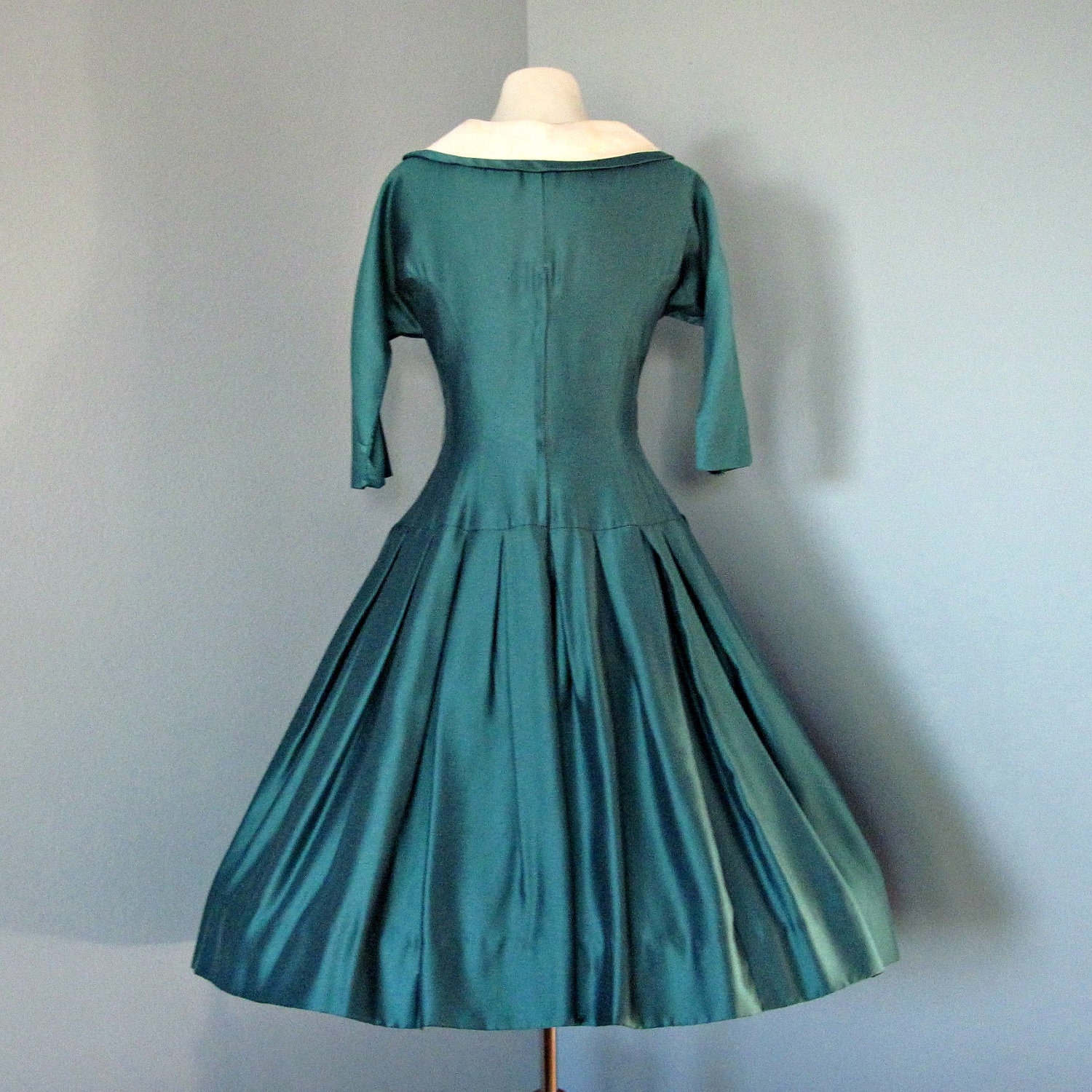 Vintage Teal Day Dress...Beautiful 1950s Teal Gabardine Day