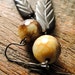 SALE - Wooden Leaf and Faceted Quartz Gemstone Drop Earrings