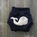 Upcycled Wool Soaker Cover Diaper Cover With Added Doubler Navy Blue Argyle Pattern With Happy Whale Applique SMALL Kidsgogreen