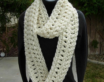 INFINITY SCARF Loop Cowl Winter White, Ivory, Light Cream Crochet Knit Extra Thick Soft 100% Acrylic, Neck Warmer..Ready to Ship in 2 Days