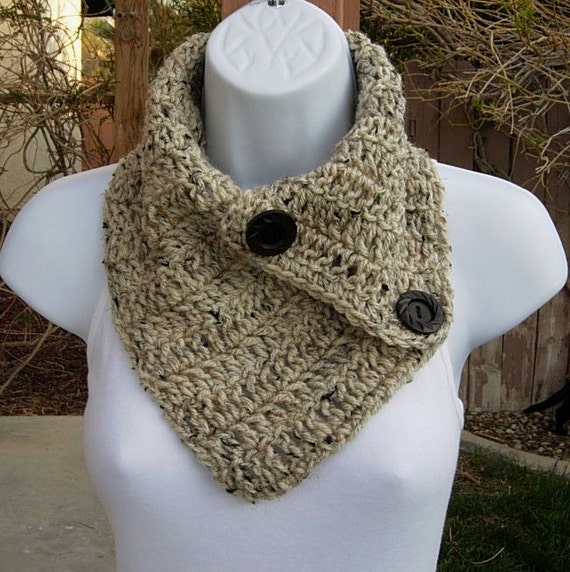 NECK WARMER SCARF Oatmeal Light Beige Natural Tweed