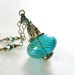 Blue Necklace Hand Blown Teal Aqua Blue Glass Pendant Necklace Antique Gold Necklace Vintage Blue