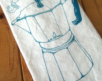 Tea Towel - Screen Printed Flour Sack Towel - Wake Up - Italian Espresso - Coffee - Eco Friendly Cotton Towel - Classic Flour Sack Towel